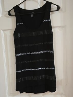 A.N.A Black Sequin Stripe Tank Top